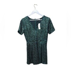 Francesca’s Hunter Green Sequin Romper | Medium